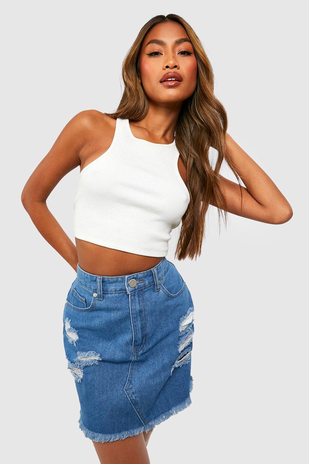 Blue jean ripped on sale skirt